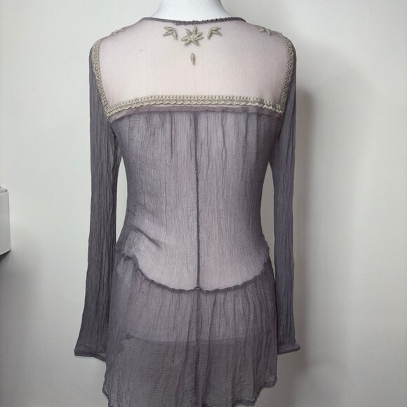 FREE PEOPLE Blouse Women's Top Blouse  Sheer Lace Long Sleeve Gray no size tag - Picture 2 of 16